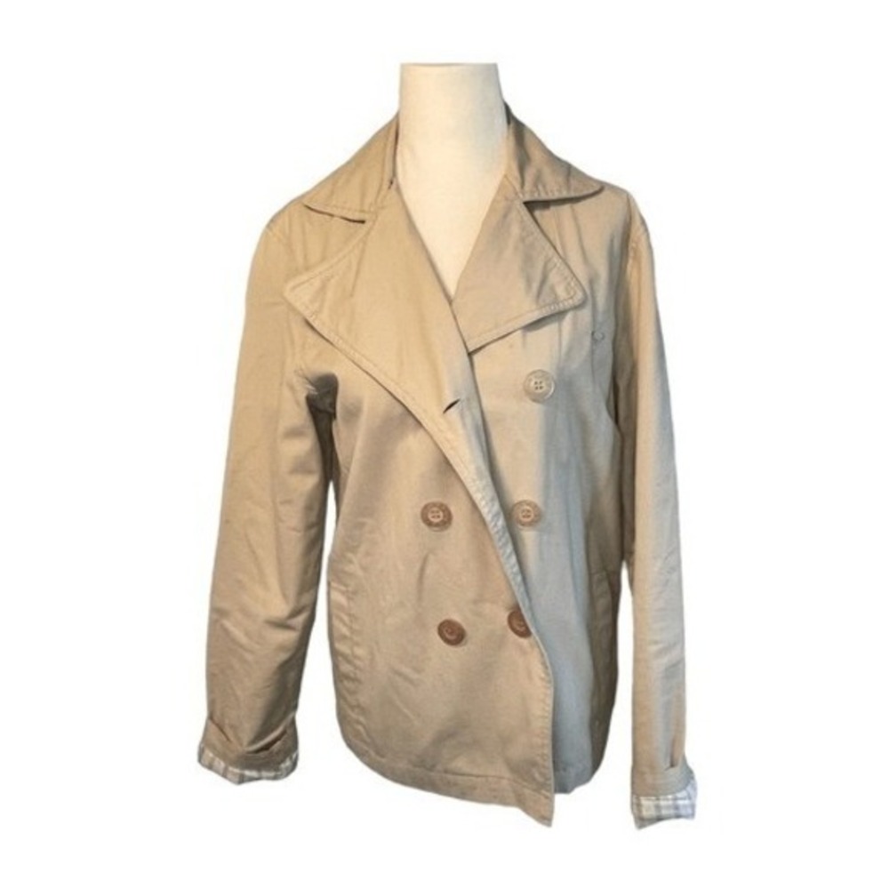 Roxy Double Breasted Utility Jacket Tan Khaki Mid-Weight Lined Button Up M
